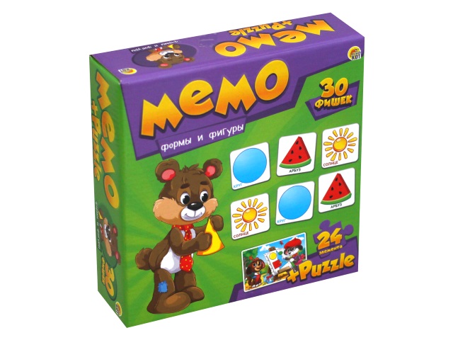 Настольная игра Мемо+пазлы Формы и фигуры Рыжий кот МП-0371