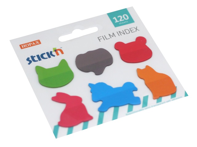 Стикер-закладка Hopax Stick`n Животные 26*32мм 6 цветов пластик 21766
