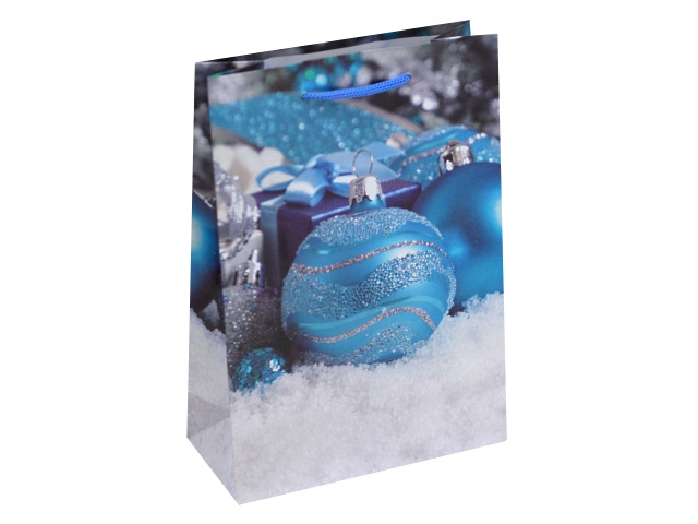 Пакет подарочный бумажный 14*20*6.5см Optima Голубые новогодние шарики ПКП-6098