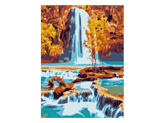 Картина по номерам 22*30см Рыжий кот Водопад в лесу HS191