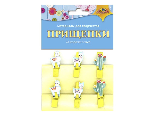 Декоративные прищепки дерево Апплика Ламы и кактусы 6 шт. С3574-05