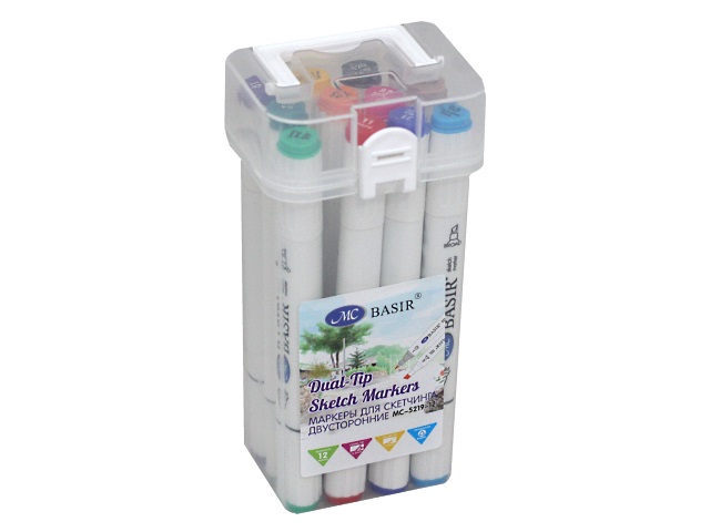 Маркеры для скетчинга  12 цв Basir двусторонние 1-7мм МС-5219-12
