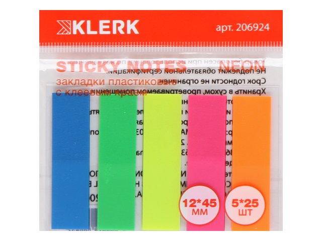 Стикер-закладка Klerk 12*45мм 5 цветов по 25л 206924