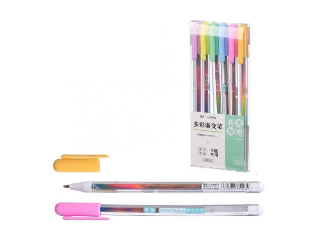 Ручка гелевая набор   6цв Basir  радужный стержень 0.8мм JD-2205-6