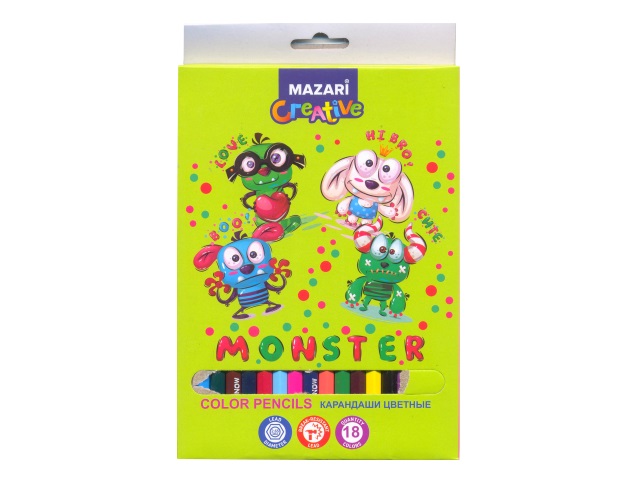Карандаши цветные 18цв Mazari Monster шестигранные M-6186-18