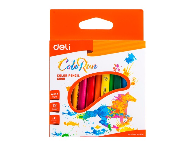 Карандаши цветные 12цв Deli ColoRun пластик трехгранные EC09900