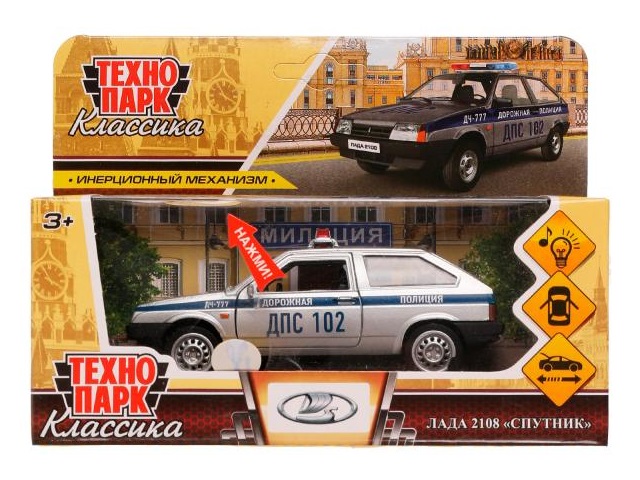 Машина металл Технопарк Lada-2108 Спутник Полиция 12см 2108-12SLPOL-SR