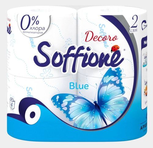 Бумага туалетная двухслойная 4 рулона Soffione Decoro Blue
