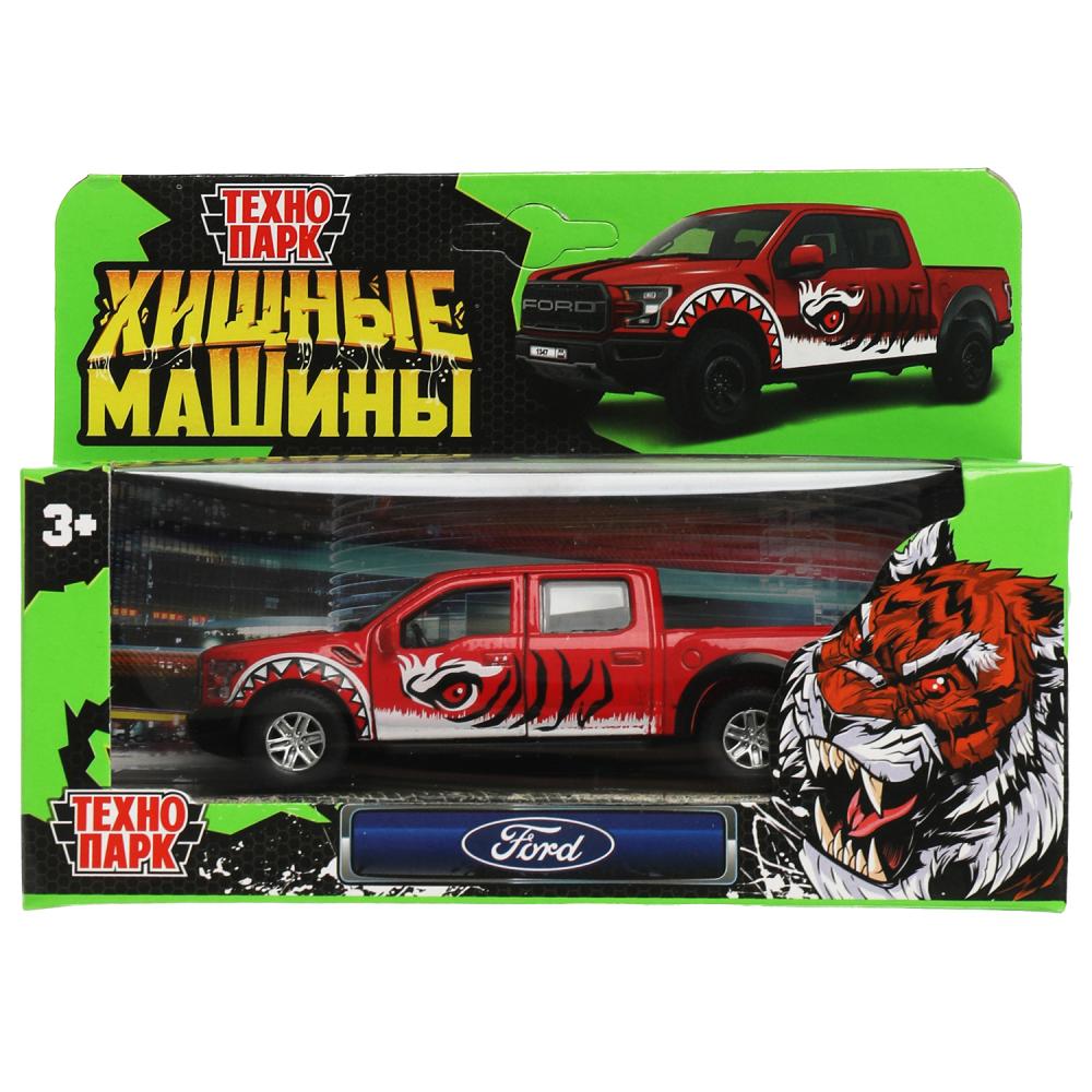 Машина металл FORD F150 RAPTOR ХИЩНИКИ 12 см. двер. баг. инер. красный. кор. Технопарк в кор.2*36шт