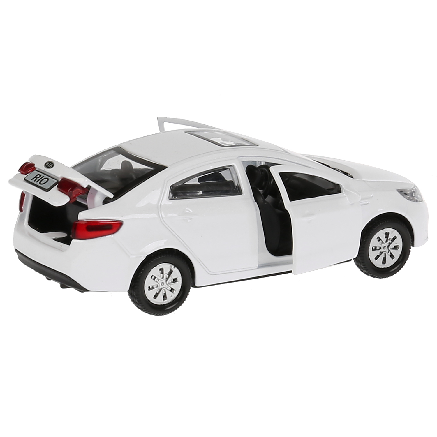 Машина металл KIA RIO длина 12 см. двери. багаж. инерц. белый. кор. Технопарк в кор.2*36шт