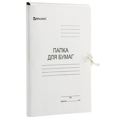 Папка на завязках картон А4 белая 300 г/м2 BRAUBERG 124567