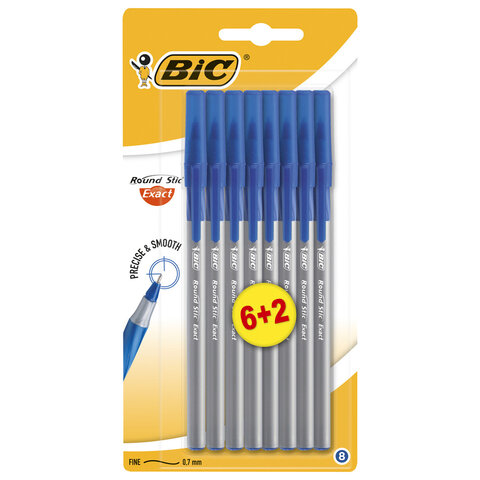 Ручка шариковая набор 8шт Bic Round Stic Exact синяя 0.7мм 932862