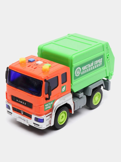 Машина пластик свет-звук KAMAZ МУСОРОВОЗ 17 см. инерция. оранж. кор. Технопарк в кор.36шт