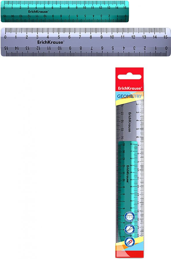 Линейка 15 и 20см (2шт)  Ice Metallic . пластик бирюзовая и серебряная флоупак ErichKrause