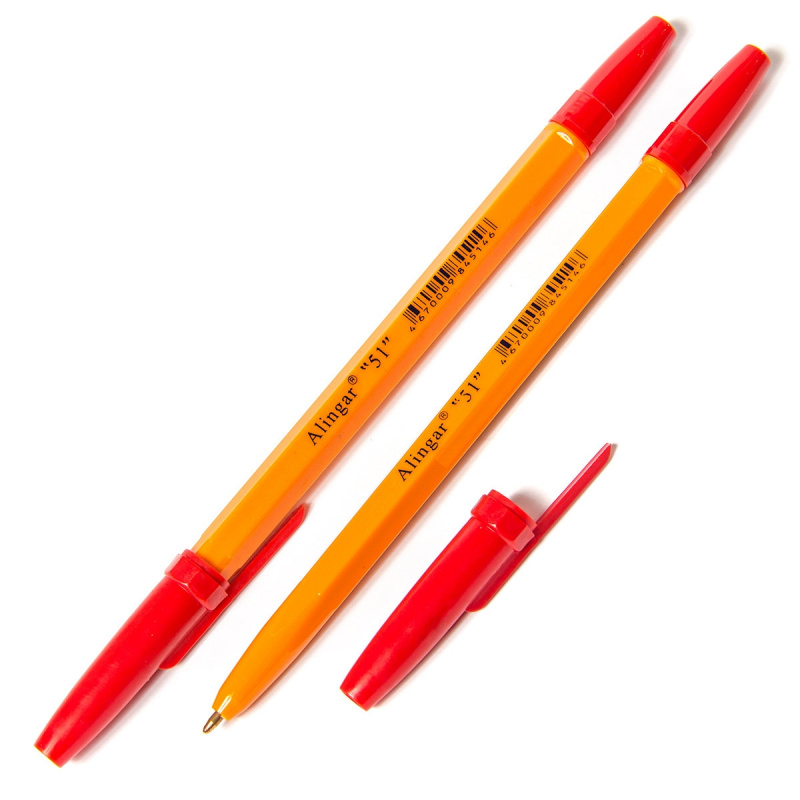 Ручка шариковая Alingar 51 красная 1мм желтый корпус