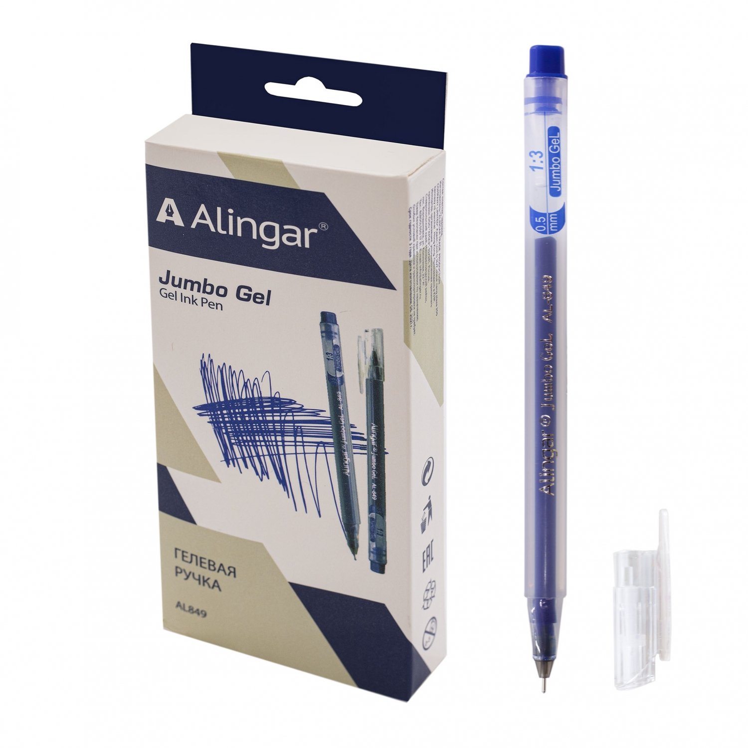 Ручка гелевая Alingar синяя 0.5мм Jumbo gel AL849/12