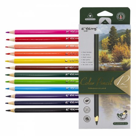 Карандаши 12цв цветные Yalong трехгранные Этюд YL221015-12