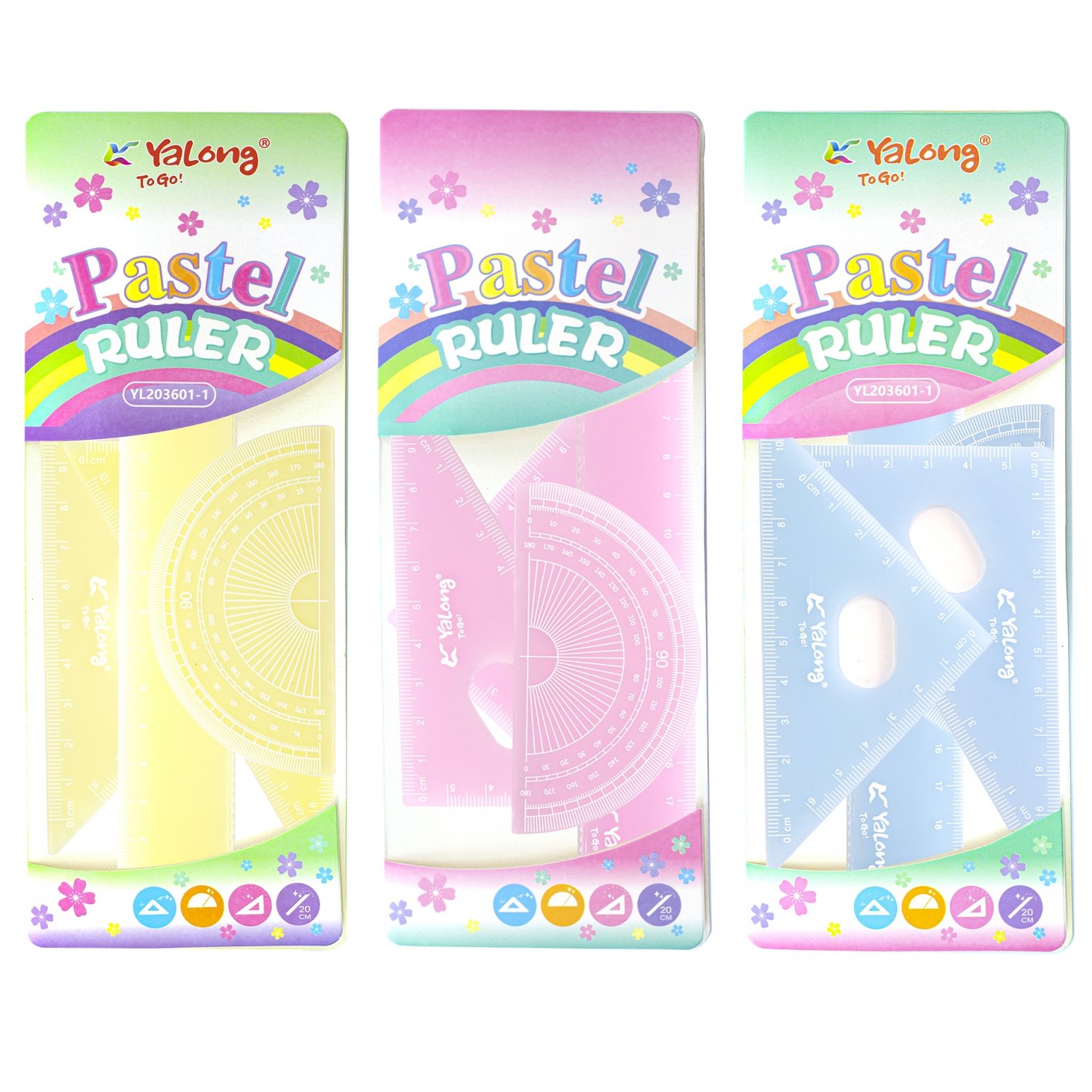Набор чертежный 4 предмета 20см Yalong Pastel пластик YL203601-1/30