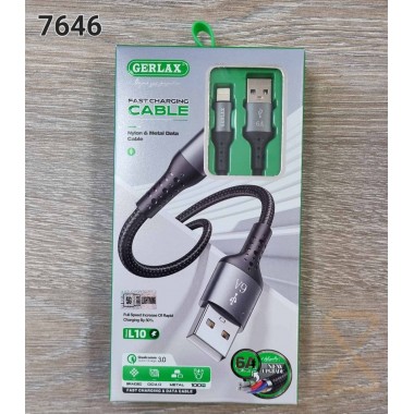Кабель USB (А) шт. - Lightning 1.0 м GERLAX L10 6.0А. QC3.0 Fast Charging. ткань