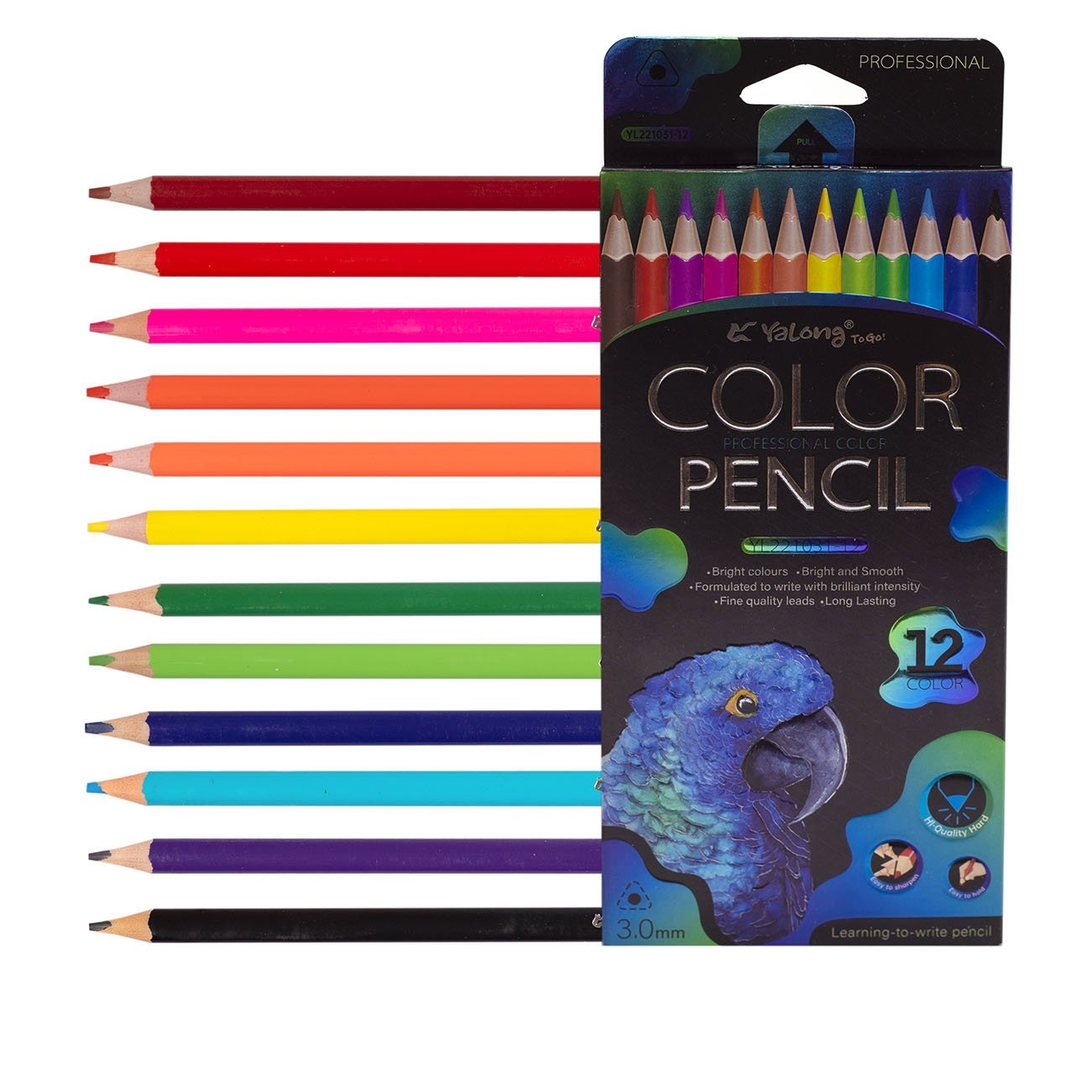 Карандаши 12цв цветные Yalong трехгранные дерево Неоновые животные YL221031-12