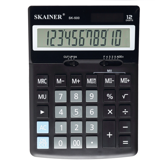 Калькулятор 12-разрядный SKAINER черный 170*120*25 мм SK-500