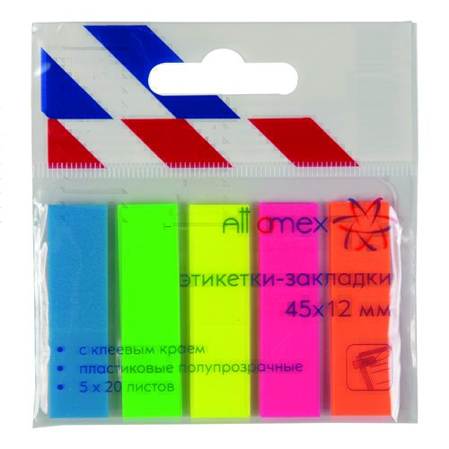 Стикер-закладки пластик Attomex 12*45мм 5цв*20л 2011703