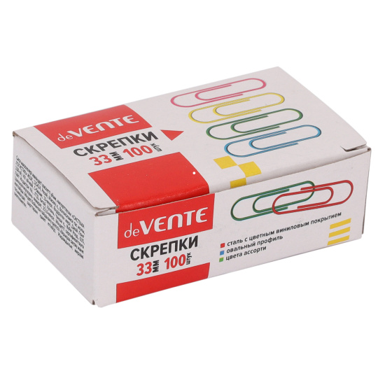 Скрепки 33мм 100шт DeVente цветные 4135325/10