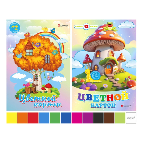 Картон цветной А4 12л 12цв не мел. Сказки LAMARK80280