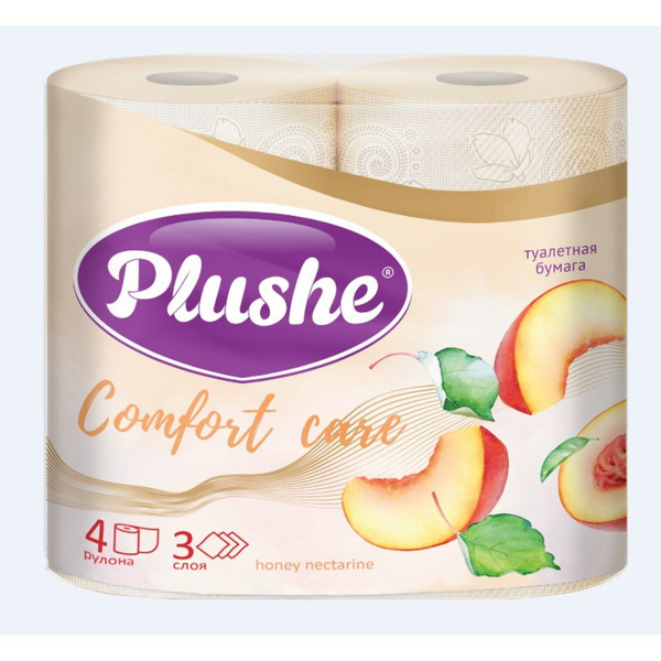 Бумага туалетная трехслойная 4 рулона Comfort care Honey Nectarine