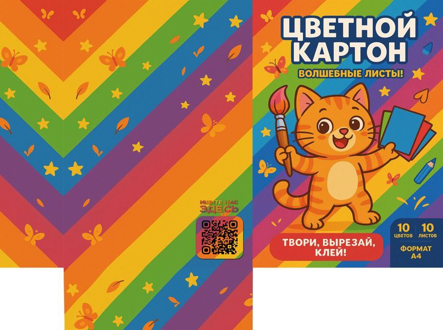 Картон цветной А4 16л 15цв в папке односторонний ассорти 210г/м2