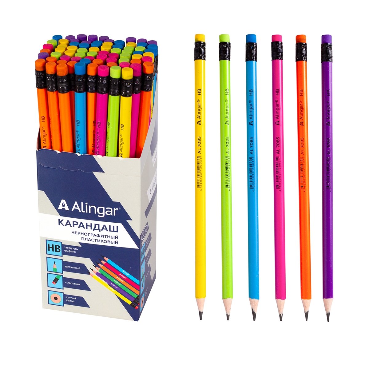 Карандаш HB Alingar пластик круглый с ластиком AL7085/AL3903