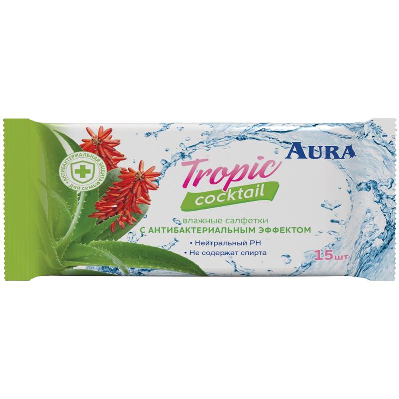Салфетки влажные  15 шт. с клапаном Aura Tropic Cocktail