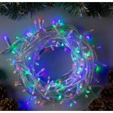Гирлянда новогодняя CH 15 метров 200 Led ЦВЕТНОЙ (220V. прозрачный провод)  HJ-28 2740