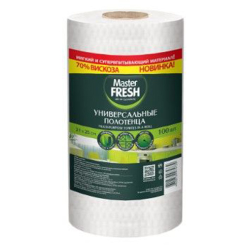 Полотенца вискозные Master Fresh Универсальные 1 рулон.100л. белые 21*25см. антистатический эффект
