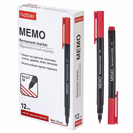 Маркер перманентный Hatber Memo красный круглый 1мм