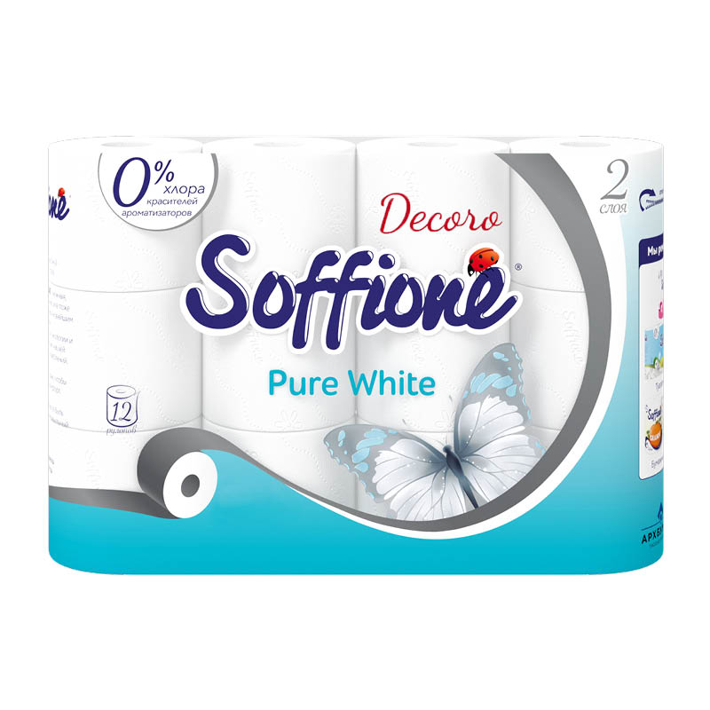 Бумага туалетная двухслойная 12  рулонов Soffione Pure White