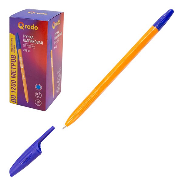 Ручка шариковая Qredo 734-O синяя 0.7мм оранжевый корпус 15-7291
