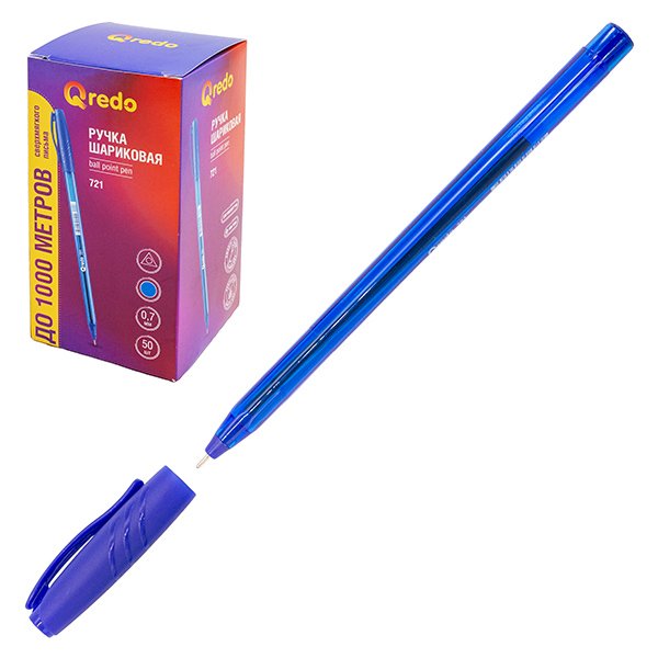Ручка шариковая Qredo 721 синяя 0.7мм трёхгранная 15-7305