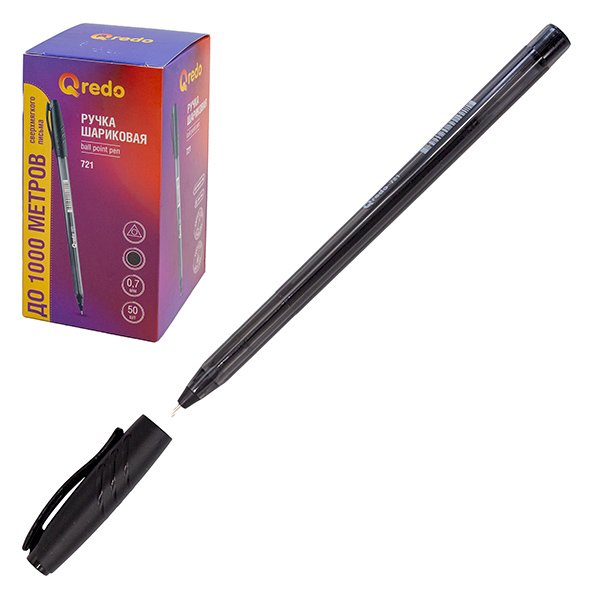 Ручка шариковая Qredo 721 черная 0.7мм трёхгранная 15-7306