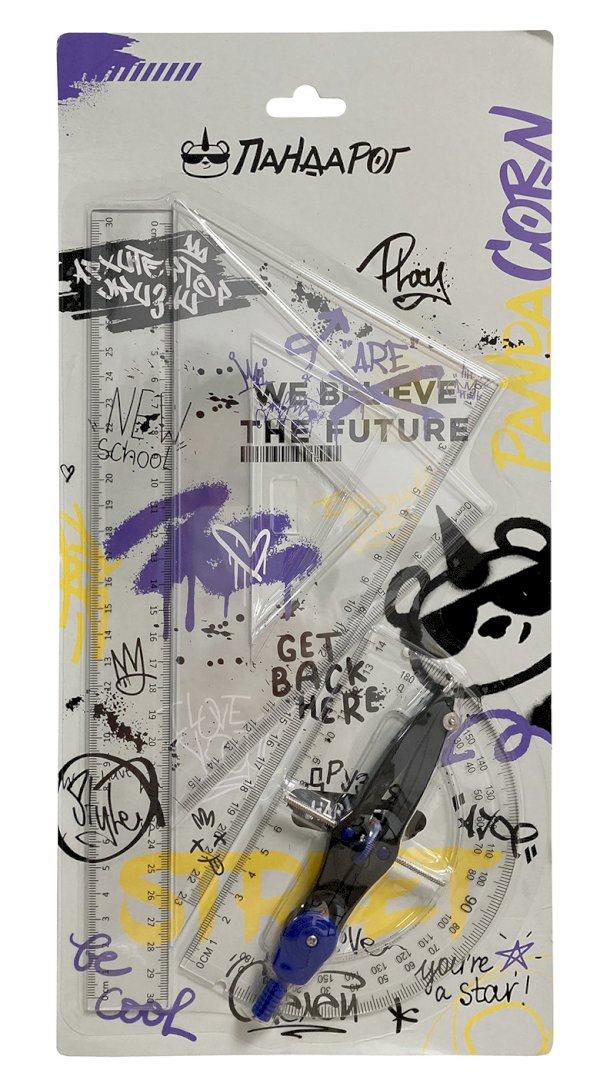 Набор чертежный 5 предметов 30 см ПандаРог пластик 15-3669