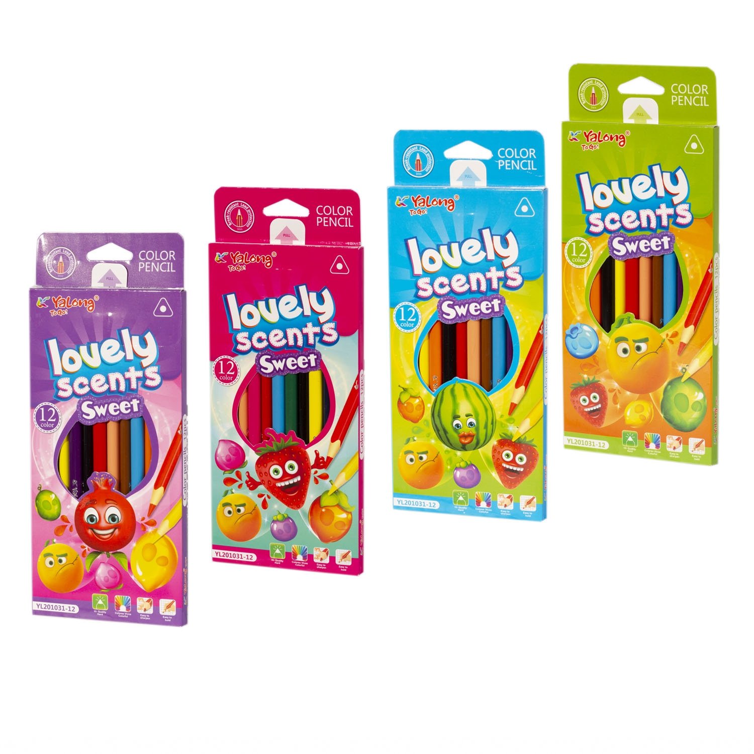 Карандаши 12цв. цветные Yalong "Фрукт" пластиковые. трехгранные. заточенные YL201031-12