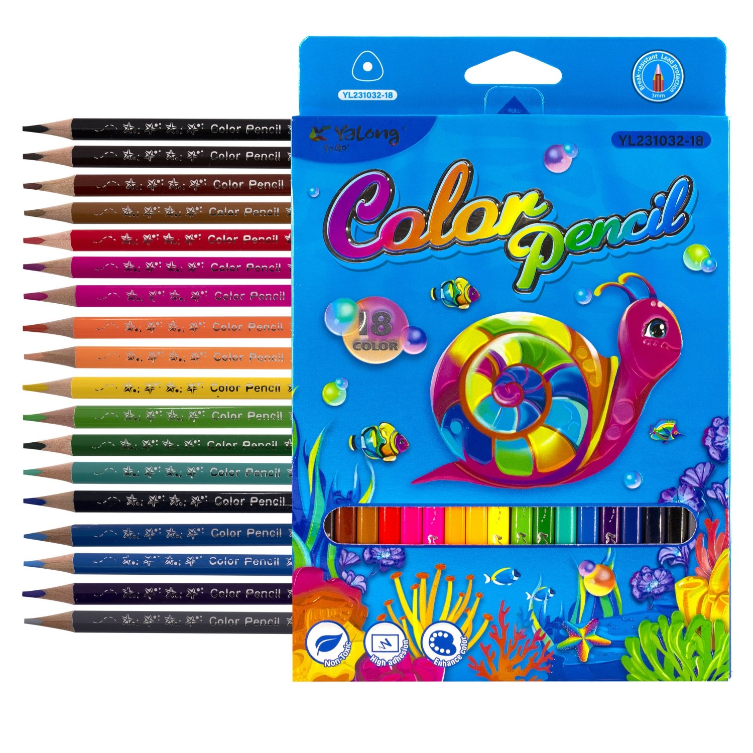 Карандаши 18 цв. цветные Yalong. "World water" деревянные. трехгранные. заточенные YL231032-18