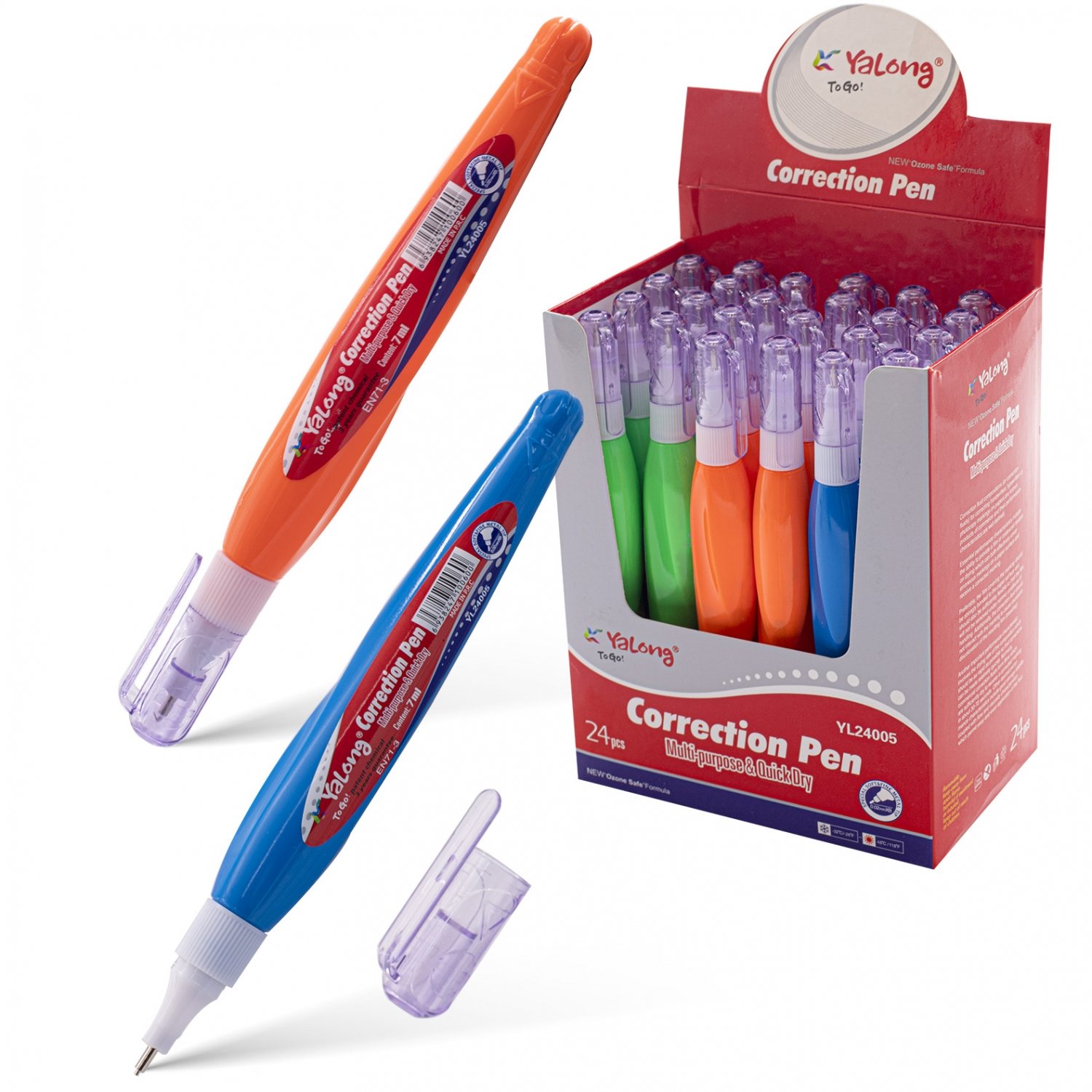 Корректор-ручка Yalong. 7 мл. на химической основе. металл. наконечник. яркий цветной корпус YL24005