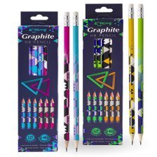 Карандаш чернографитный Yalong HB. "Геометрия". дерево. c ластиком. круглый YL221323