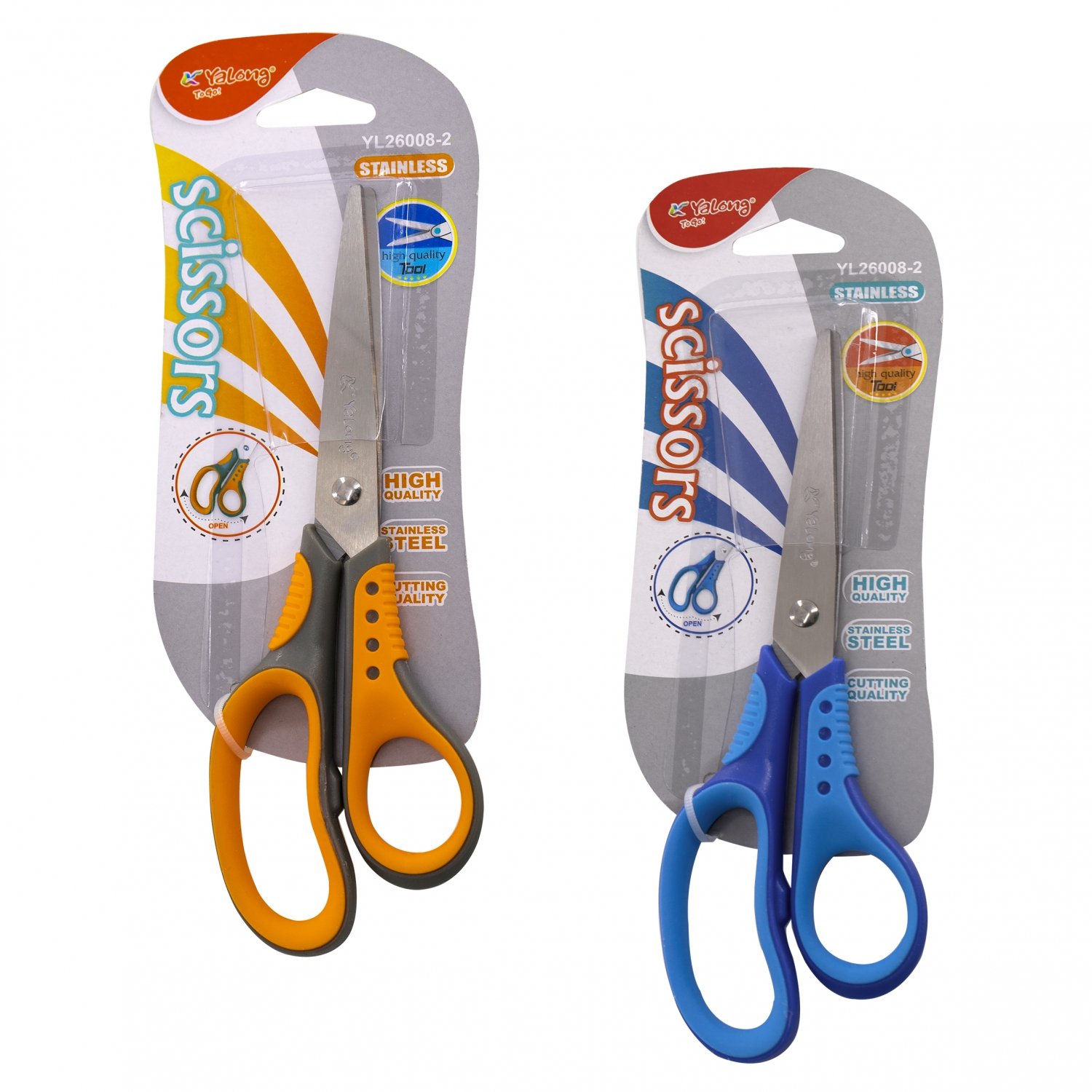 Ножницы 17 см канцелярские. Yalong. "Эргономик". серо-оранжевые. прорезиненные ручки YL26008-2