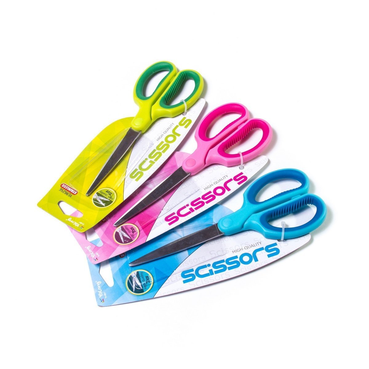 Ножницы 17.7 см канцелярские. Yalong. "GO" прорезиненные ручки. ассорти (роз.зел.голуб) YL96256