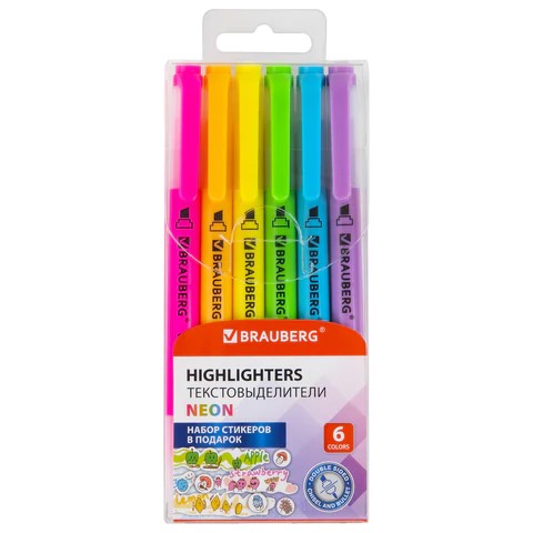 Маркер текстовый 6 цв неон Brauberg TWIN NEON