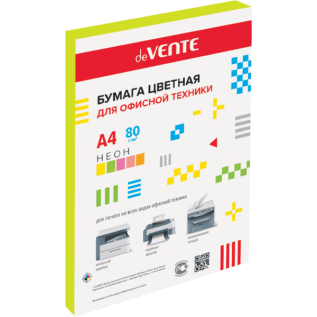 Бумага А4  80 г/м2  100 л.неон желтый DeVente 2072502