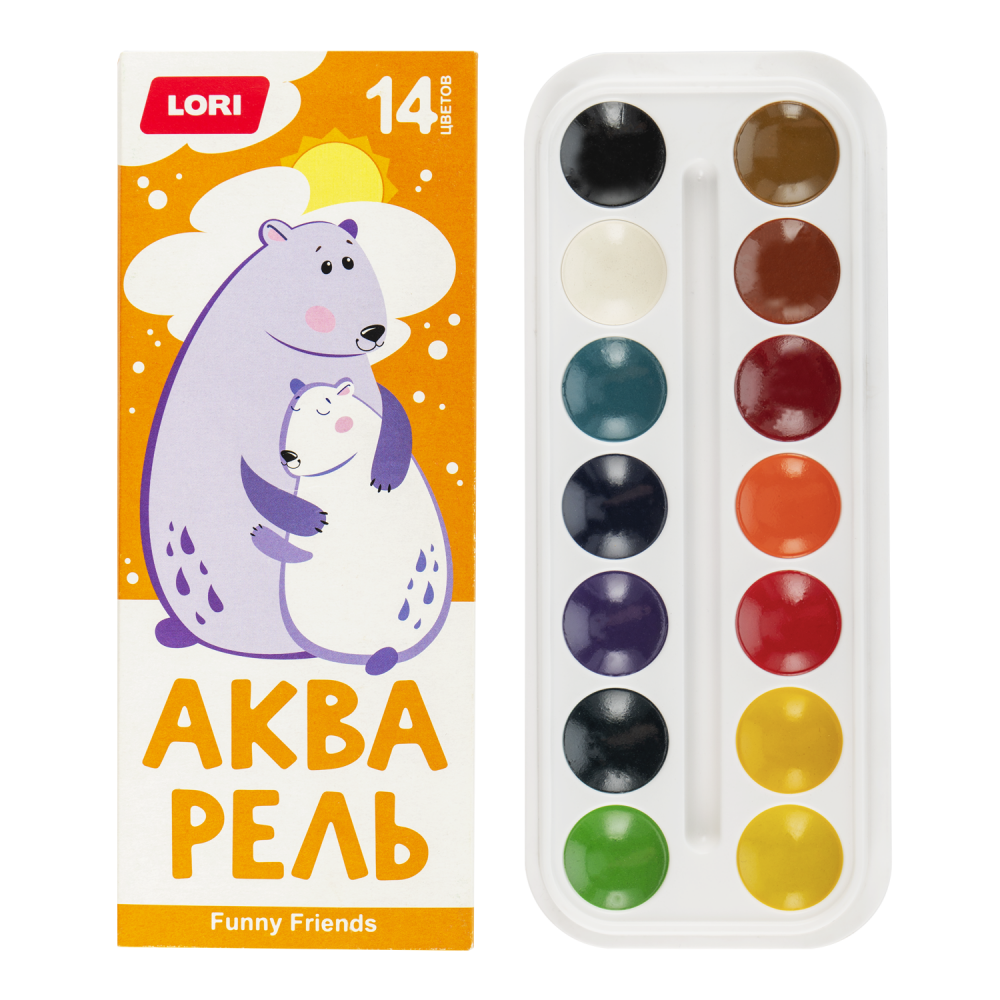 Акварель FUNNY FRIENDS. 14 цветов. б/к Ааф-004