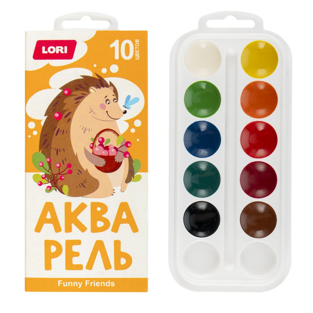 Акварель 10 цв. Веселые друзья  б/к Акпф-002